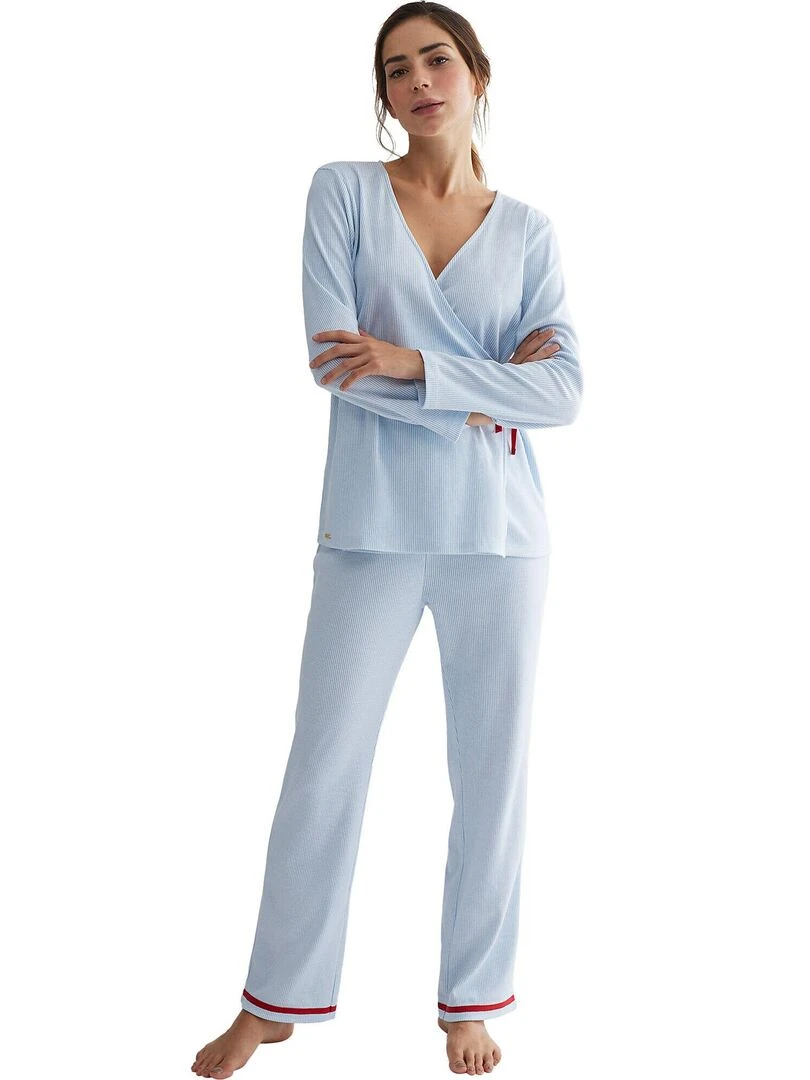 Pyjama pantalon haut cache coeur manches longues Rayas Bleu