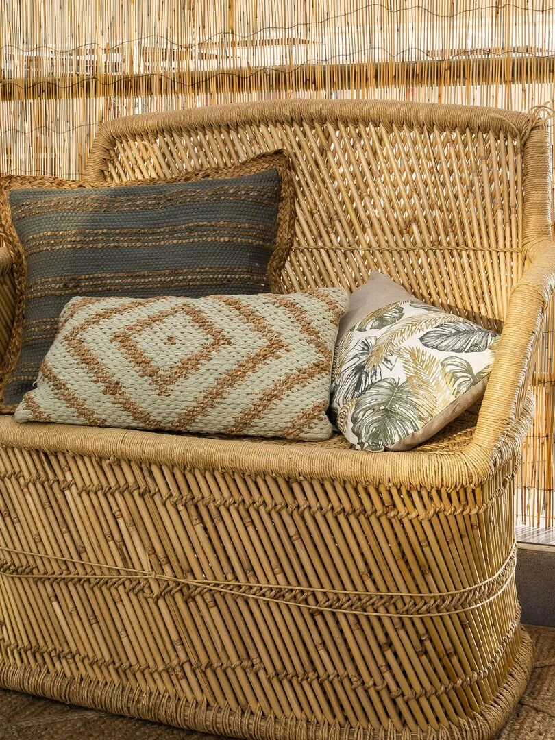 Coussin en coton et jute 'Deko&co'   Vert d'eau