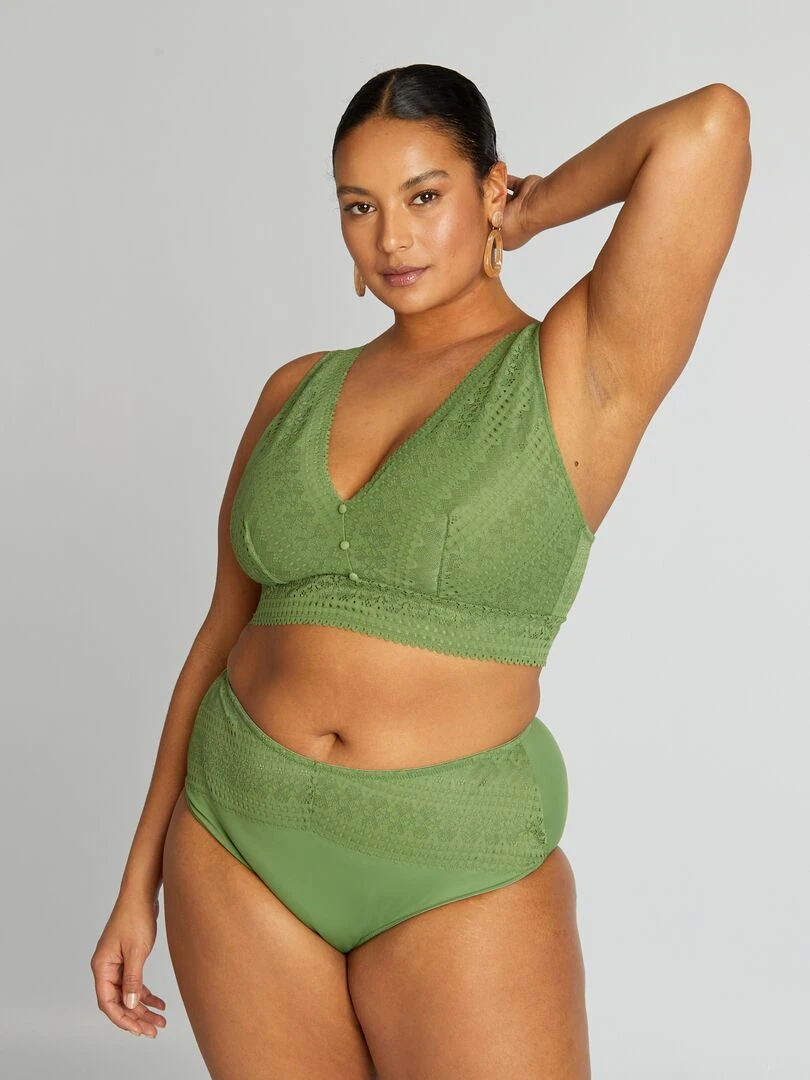 Culotte haute en microfibre et dentelle Vert amande