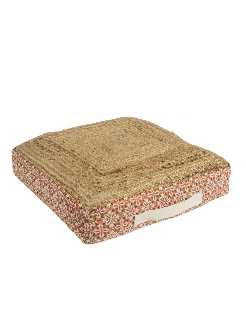 Coussin de sol en jute et coton SOUK 'Deko&co' Blanc Rouge