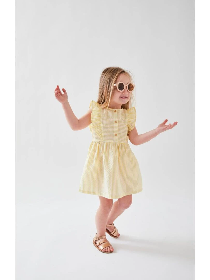 Robe en crête de coton rayée  jaune/écru   Noukie's   Jaune