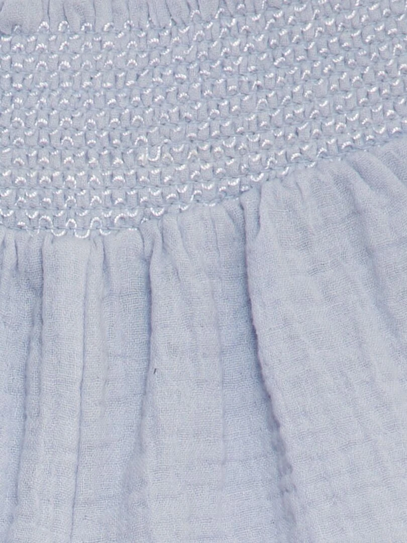 Short en gaze de coton avec taille smockée   Bleu