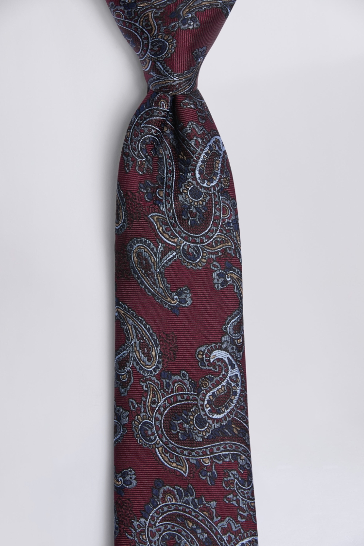 Burgundy & Navy Paisley Silk Tie Buy Online at Moss