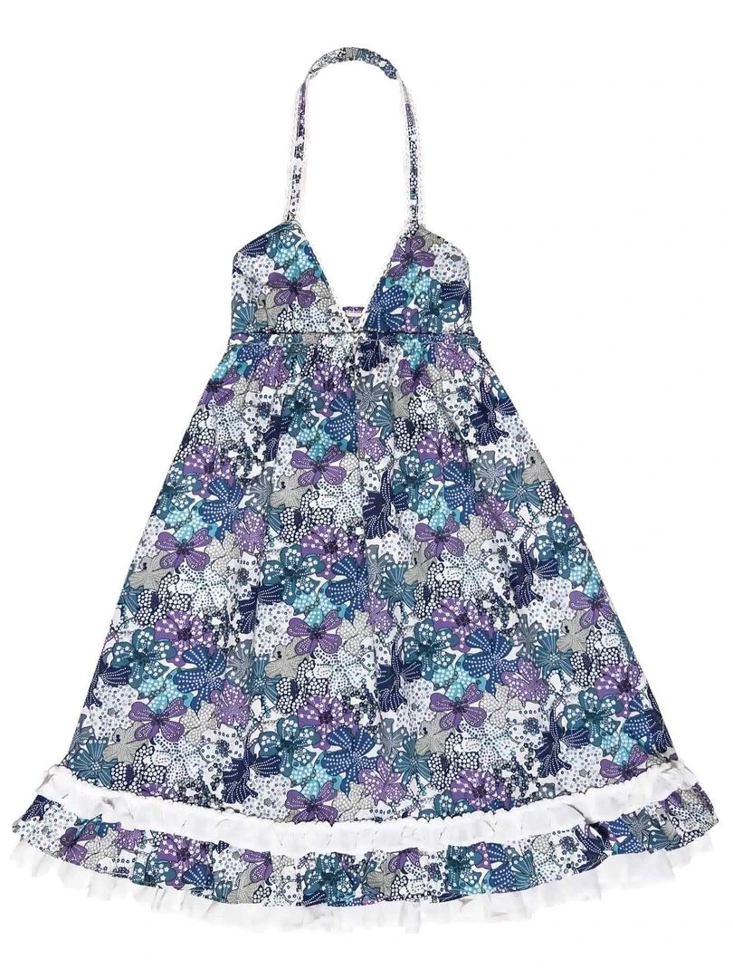 Robe Bohème Fille  Fleurie Liberty Lilas Violet Bleu  EUGENIE   'LA FAUTE A VOLTAIRE'   Blanc Bleu marine Blanc