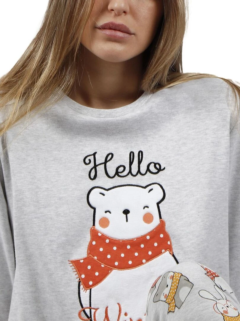 Pyjama pantalon et haut Hello Winter   Gris