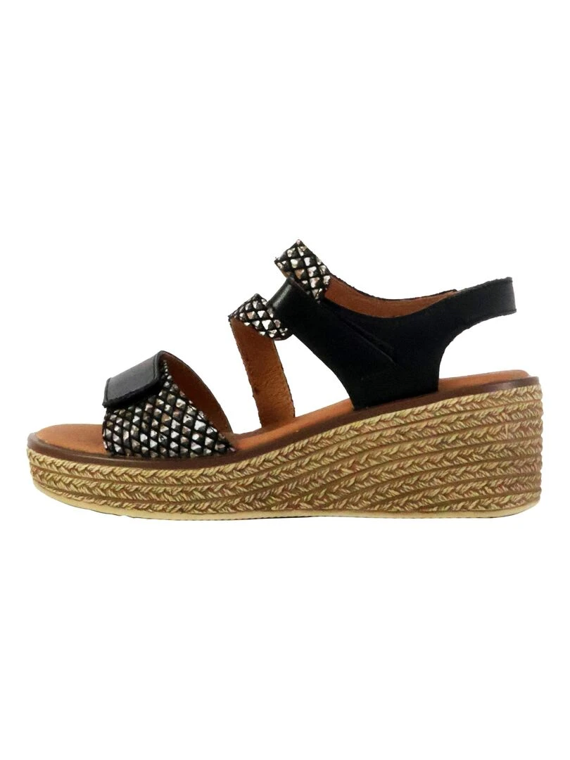 Sandale Compensé Cuir The Divine Factory Alénoa Noir