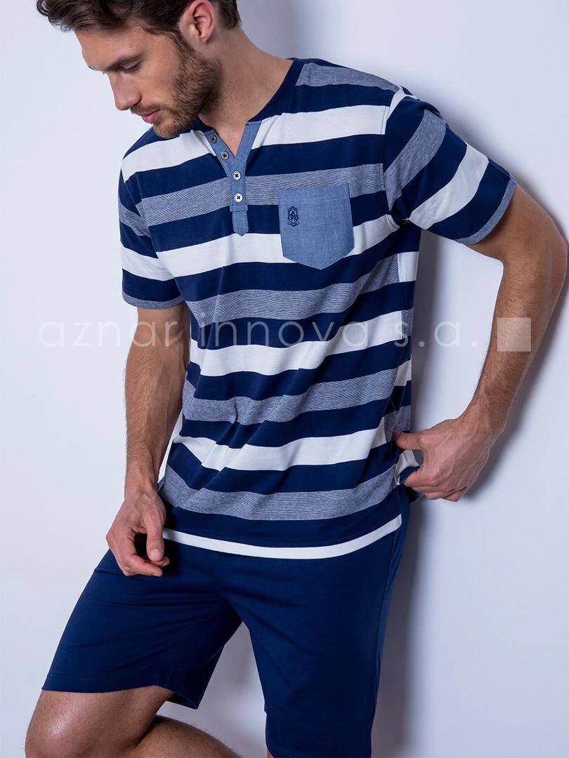 Tenue d'intérieur pyjama short t shirt Greece bleu   Bleu