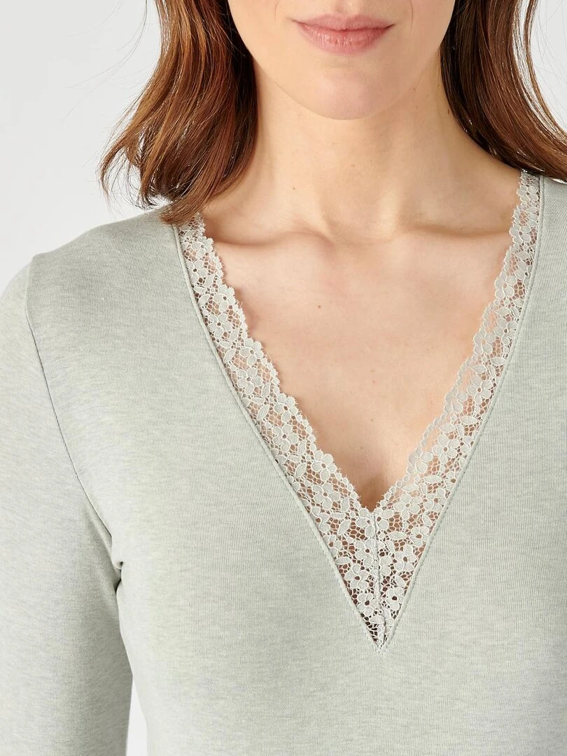 T shirt dentelle manches longues Thermolactyl Sensitive Damart Gris chiné