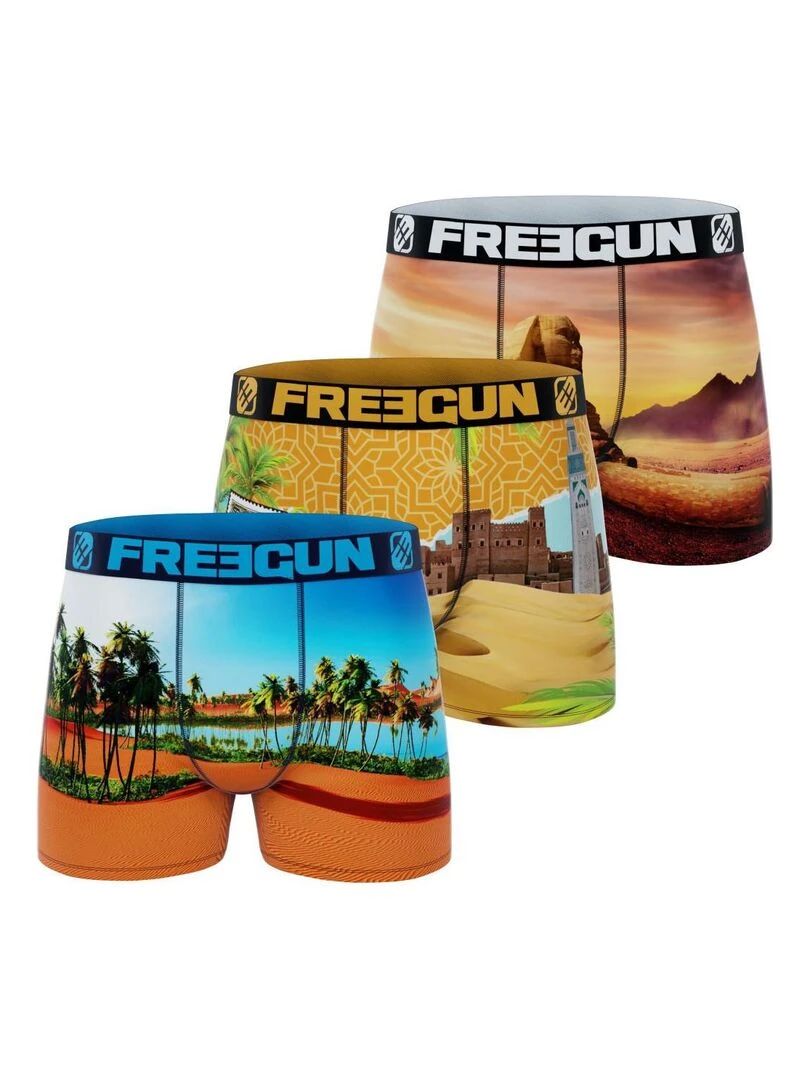 Lot de 3 boxers garçon en polyester recyclé Landscape Freegun Orange