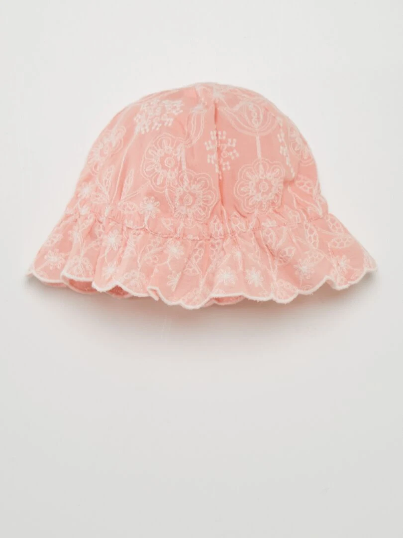 Ensemble bob + barboteuse brodée   Rose saumon