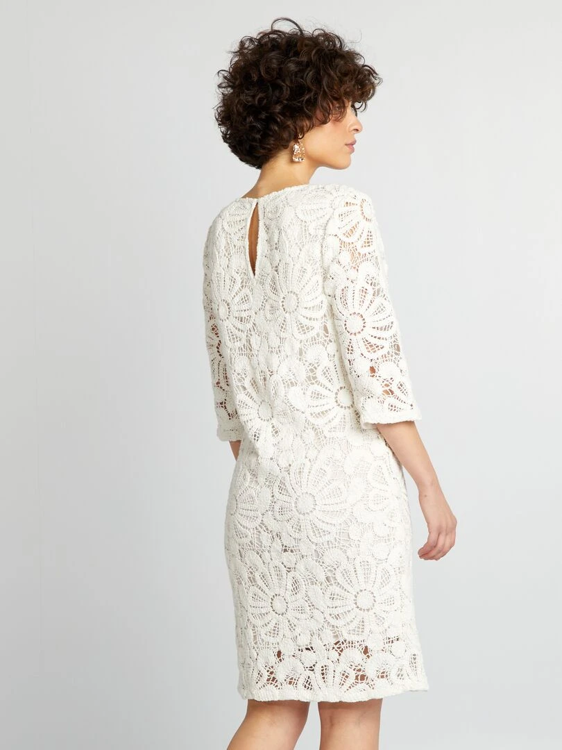 Robe droite en maille crochet   Blanc