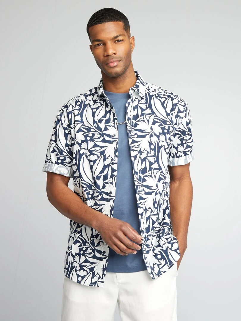 Chemise imprimée à manches courtes Bleu/blanc
