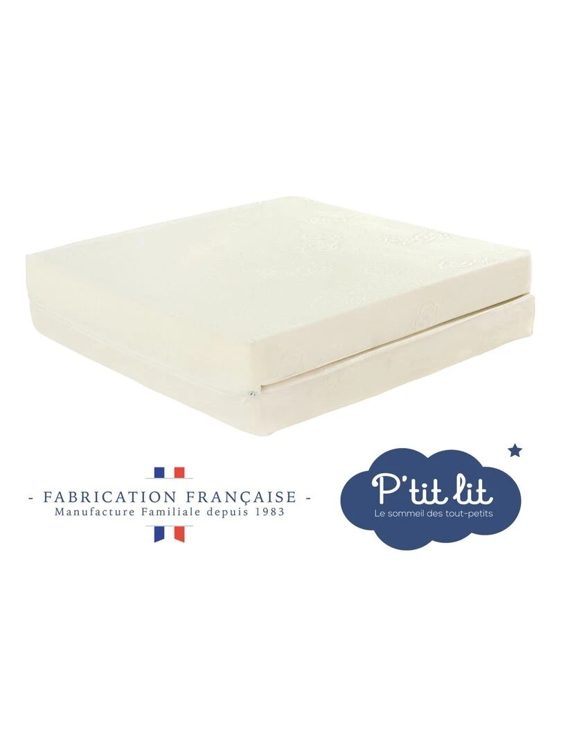 Matelas pliant bébé   60x120x7 cm   Matelas de voyage   Déhoussable   Fabrication française   Blanc