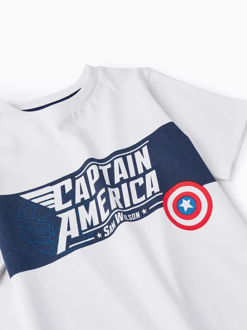 T shirt en coton pour garçon 'Capitaine Amérique   Sam Wilson' manches courtes   Blanc