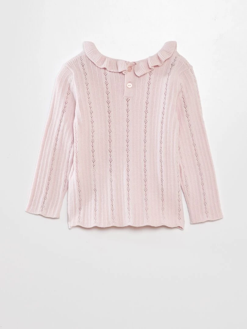 Pull en maille ajourée avec collerette Rose poudré