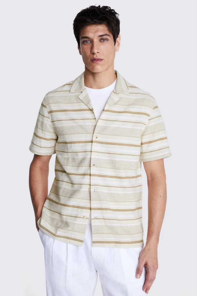 Off White Linen Blend Knitted Cuban Collar Shirt   Buy Online at Moss