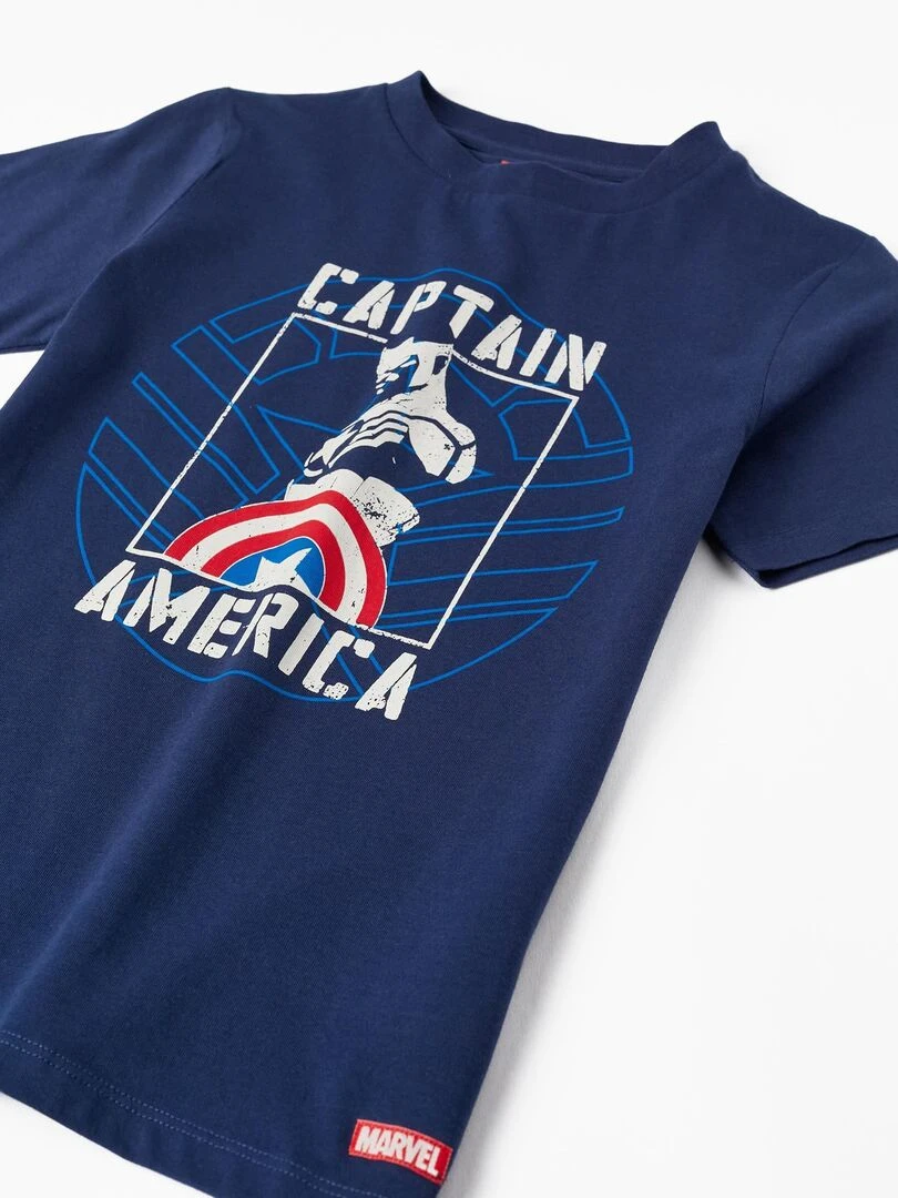 T shirt en coton pour garçon 'Capitaine Amérique   Sam Wilson' manches courtes   Bleu foncé