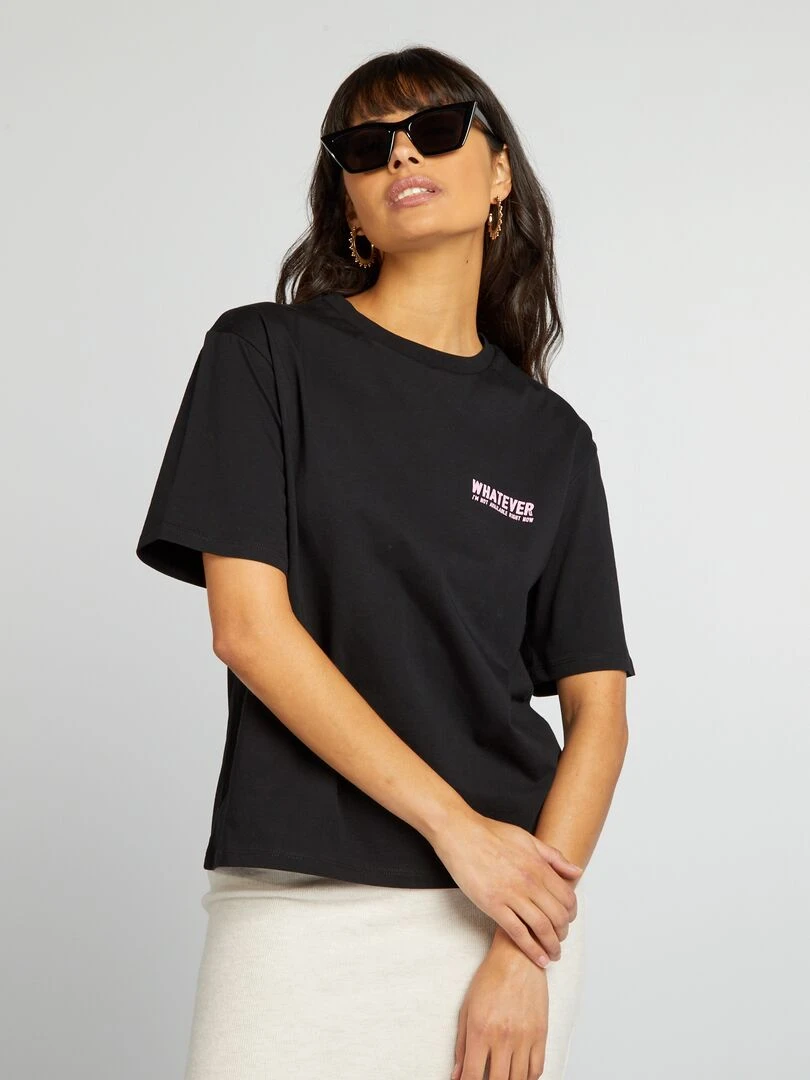 Tee shirt en jersey avec imprimé Noir/rose