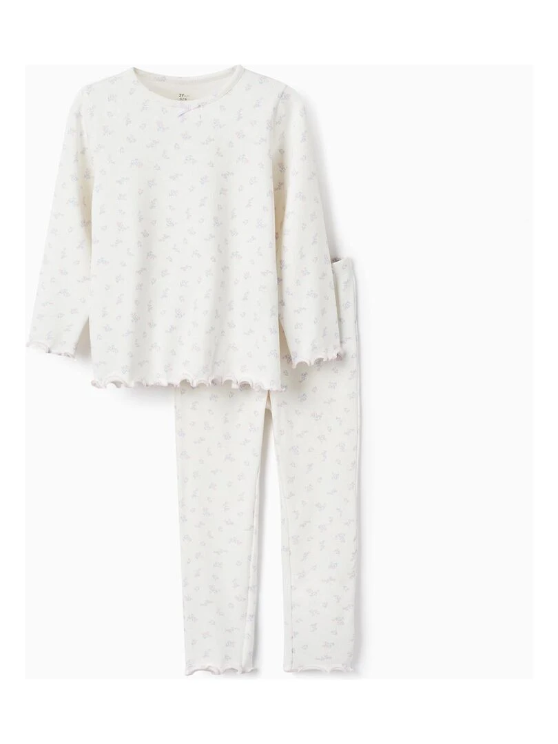 Pyjama côtelé avec motif floral pour fille manches longues ESSENTIALS LINE Blanc