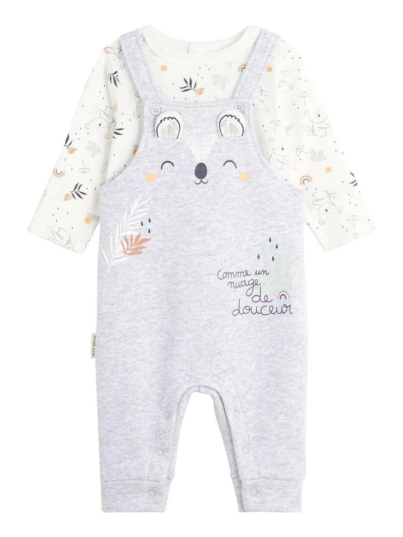 Ensemble salopette bébé en molleton et t shirt Nuage Gris Gris