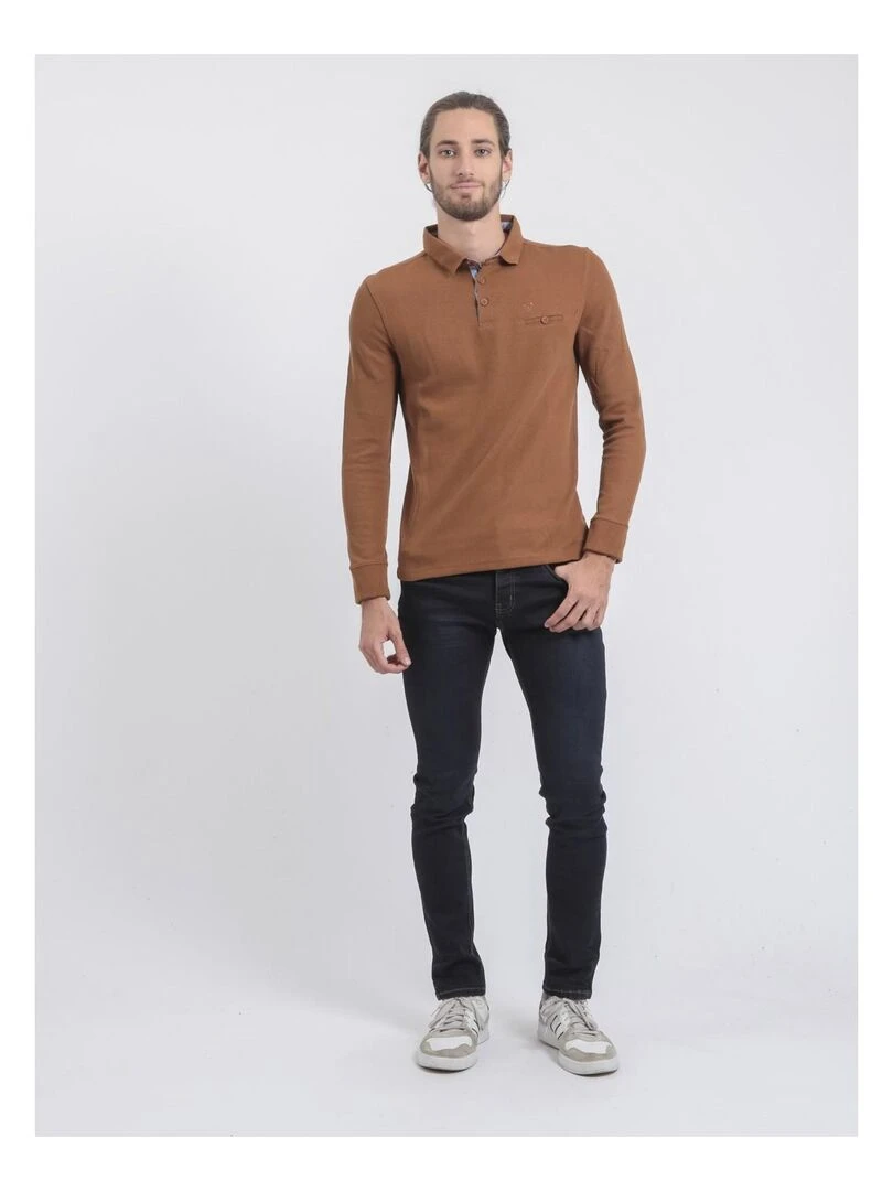 Pull fin col polo WILPARK   Marron caramel