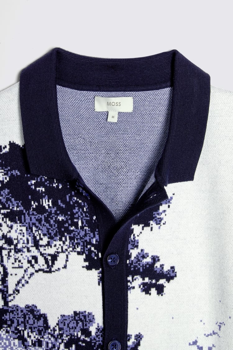 Blue Landscape Jacquard Knitted Cuban Shirt   Buy Online at Moss