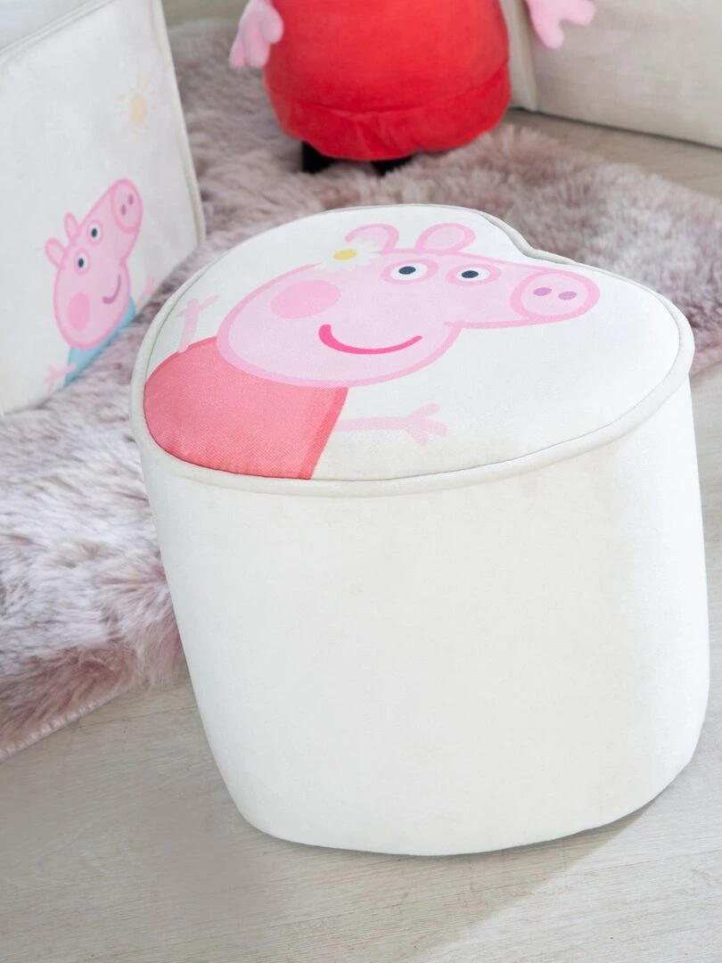 ROBA Pouf Bébé en Forme de Coeur Peppa Pig Tabouret Enfant en Velours Doux Beige Motif Truie Beige