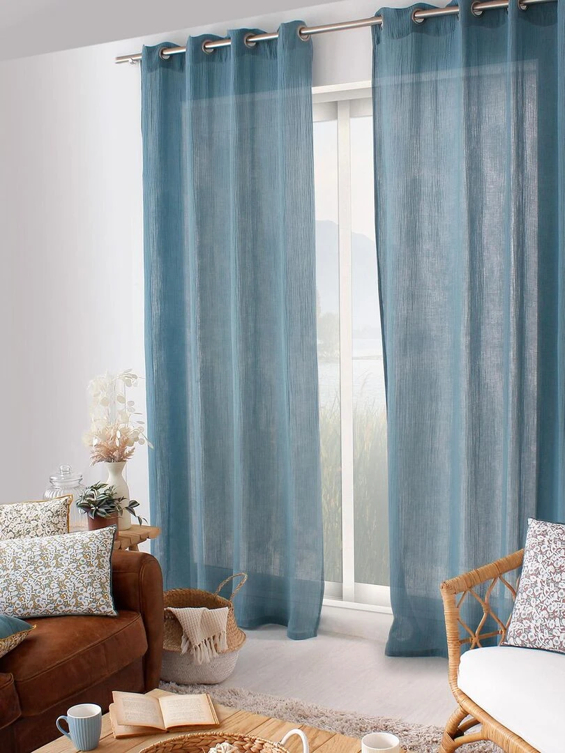 Rideau tamisant en gaze de coton Bleu azur