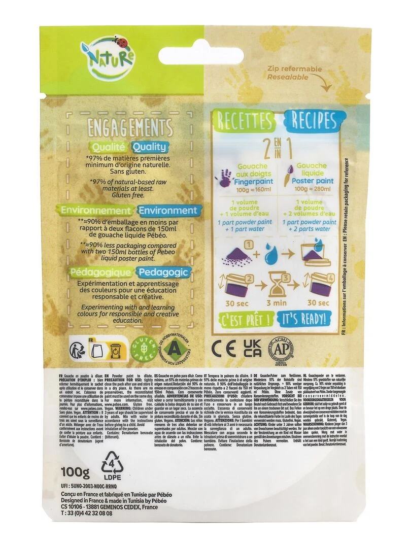 Gouache en poudre   100 g   Bleu   N/A