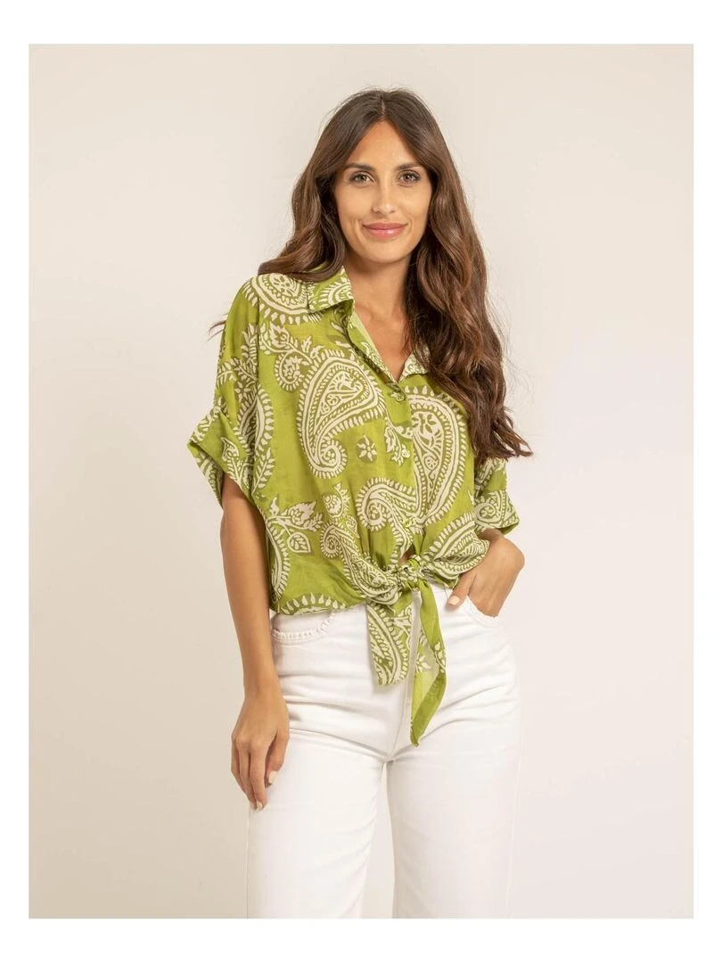 Chemise manches courtes motifs OPILINA Vert