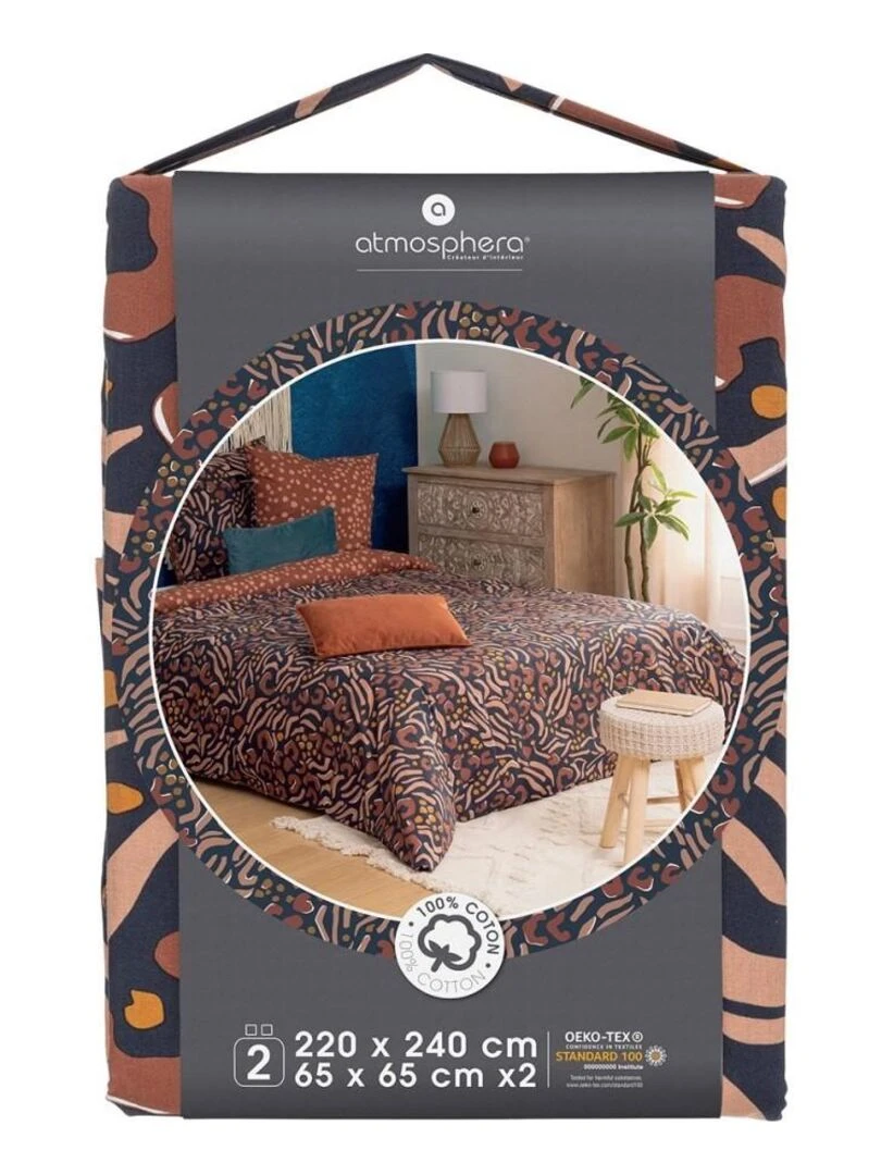 Housse de couette 240x220 Leopata + 2 taies 100% coton 57 fils   Marron