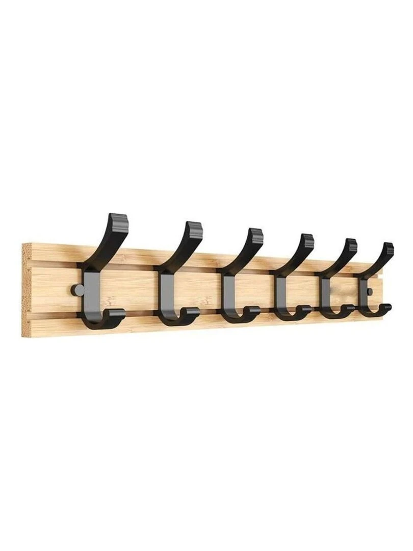 Patère bambou 6 têtes coulissantes Beige