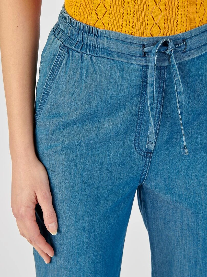 Pantacourt toile chambray pur coton Damart Bleu foncé