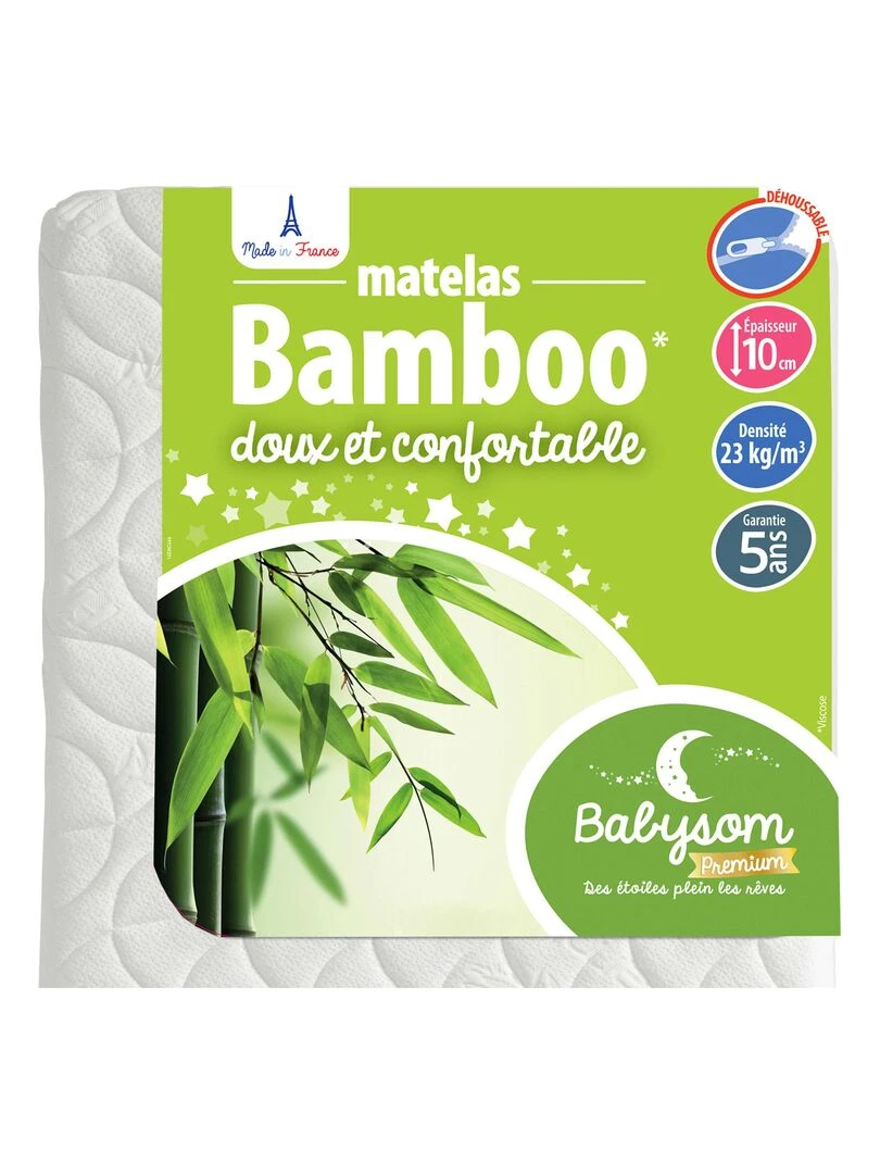 Babysom Matelas Bébé Bamboo 60x120 cm Épaisseur 10 cm Fabrication française Blanc