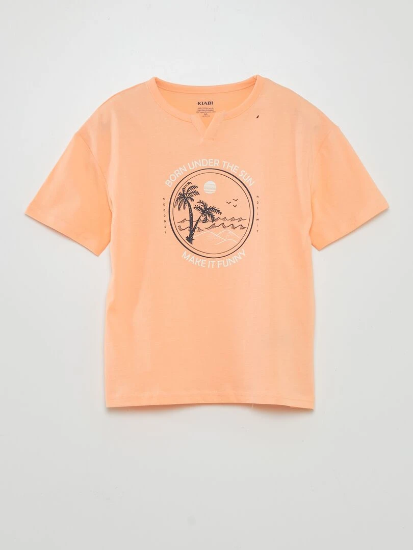 T shirt en jersey imprimé 'palmiers' Orange