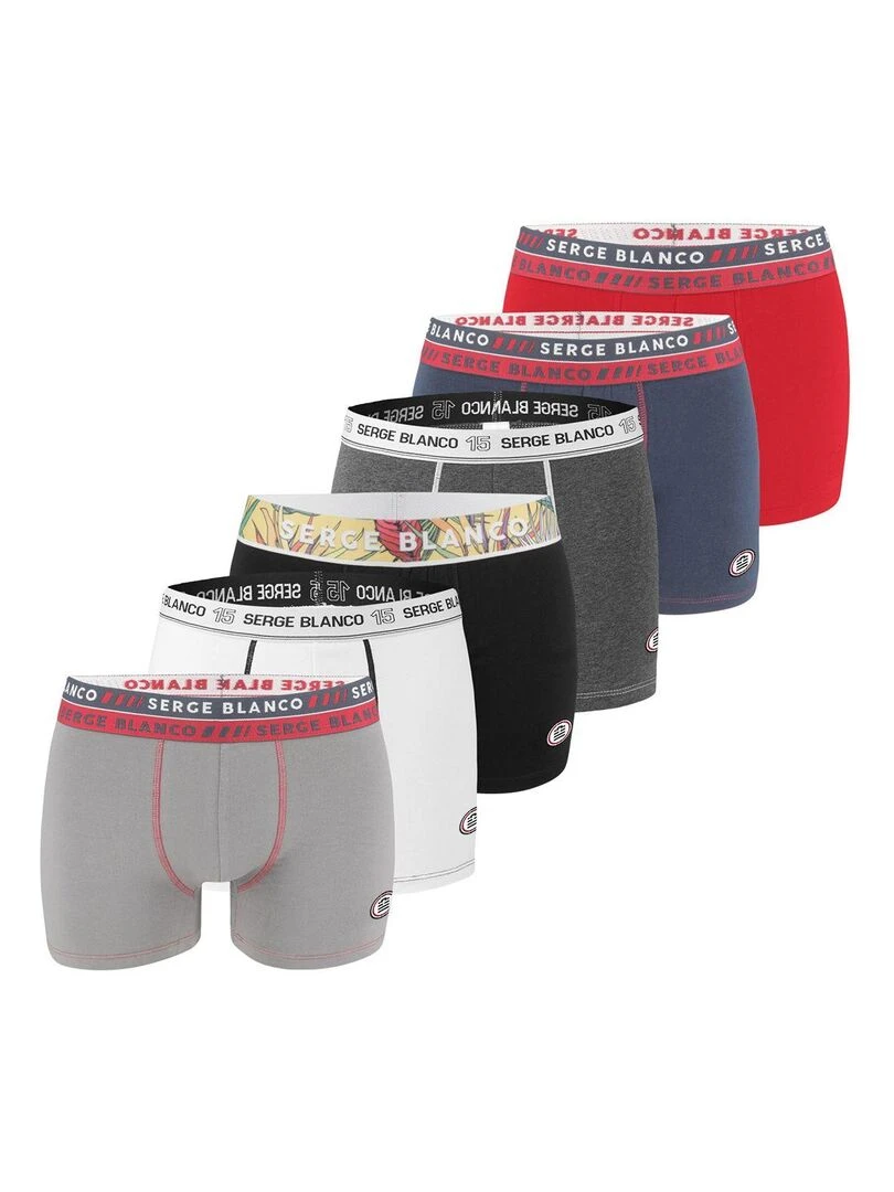 Pack Surprise de 6 Boxers coton homme Serge Blanco Noir