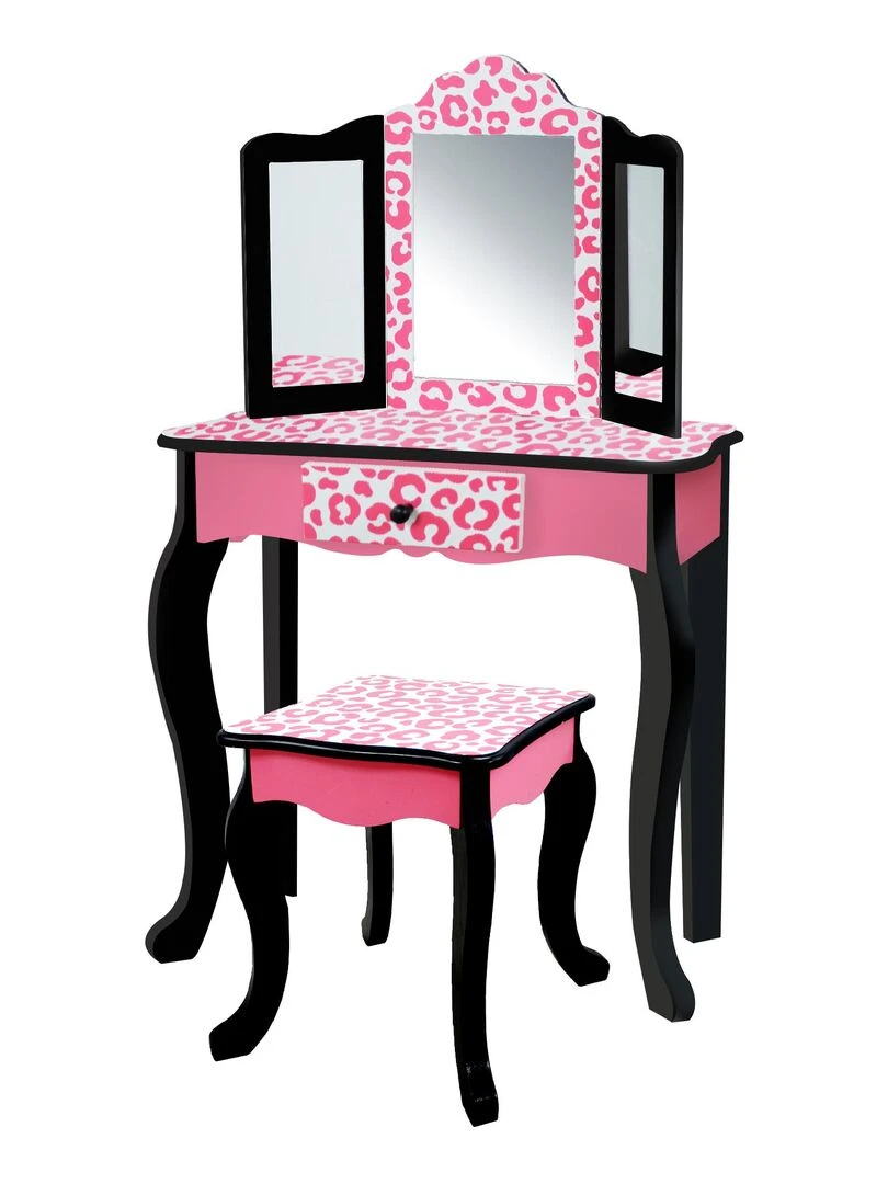 Coiffeuse enfant en bois table maquillage miroir tabouret Fantasy fields Teamson TD 11670A Rose