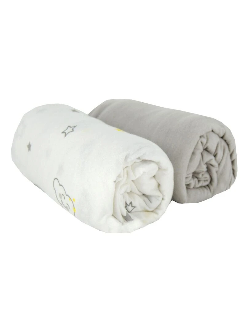 Lot de 2 draps housses 60x120 cm   Nuage + Gris   Gris Gris