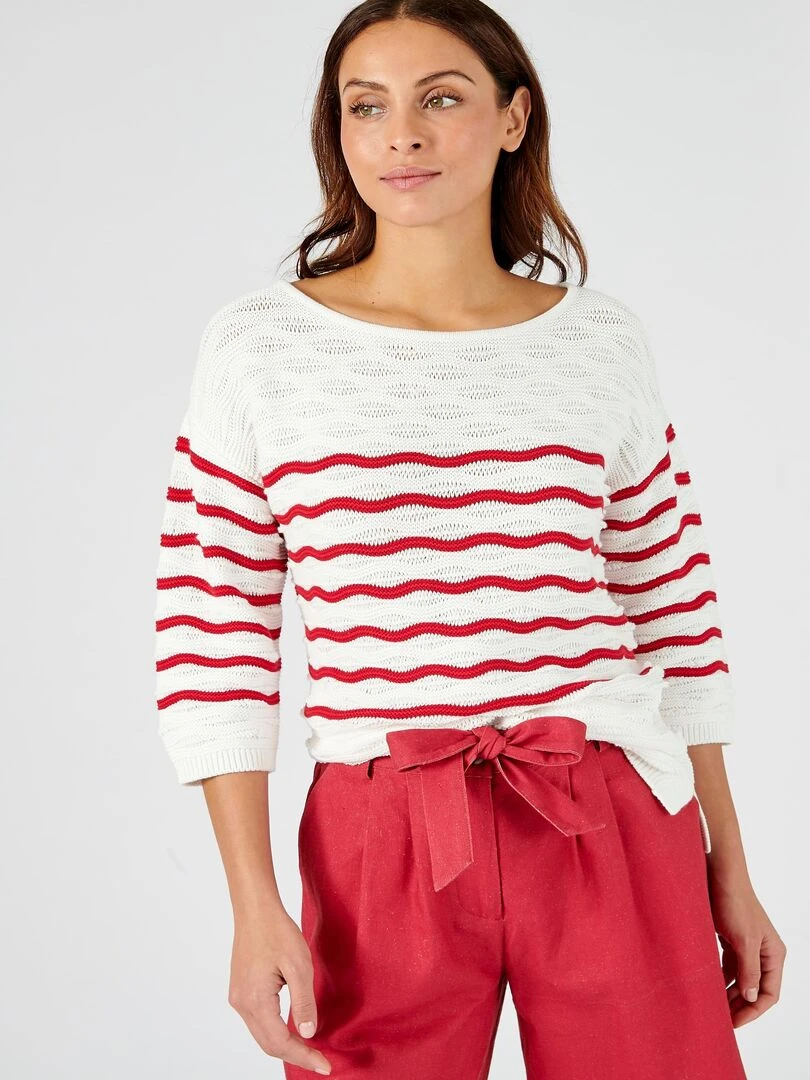 Pull à rayures   Damart   Rouge