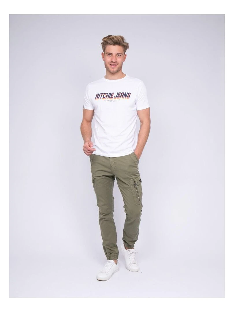 T shirt col rond pur coton NOHAN   Blanc