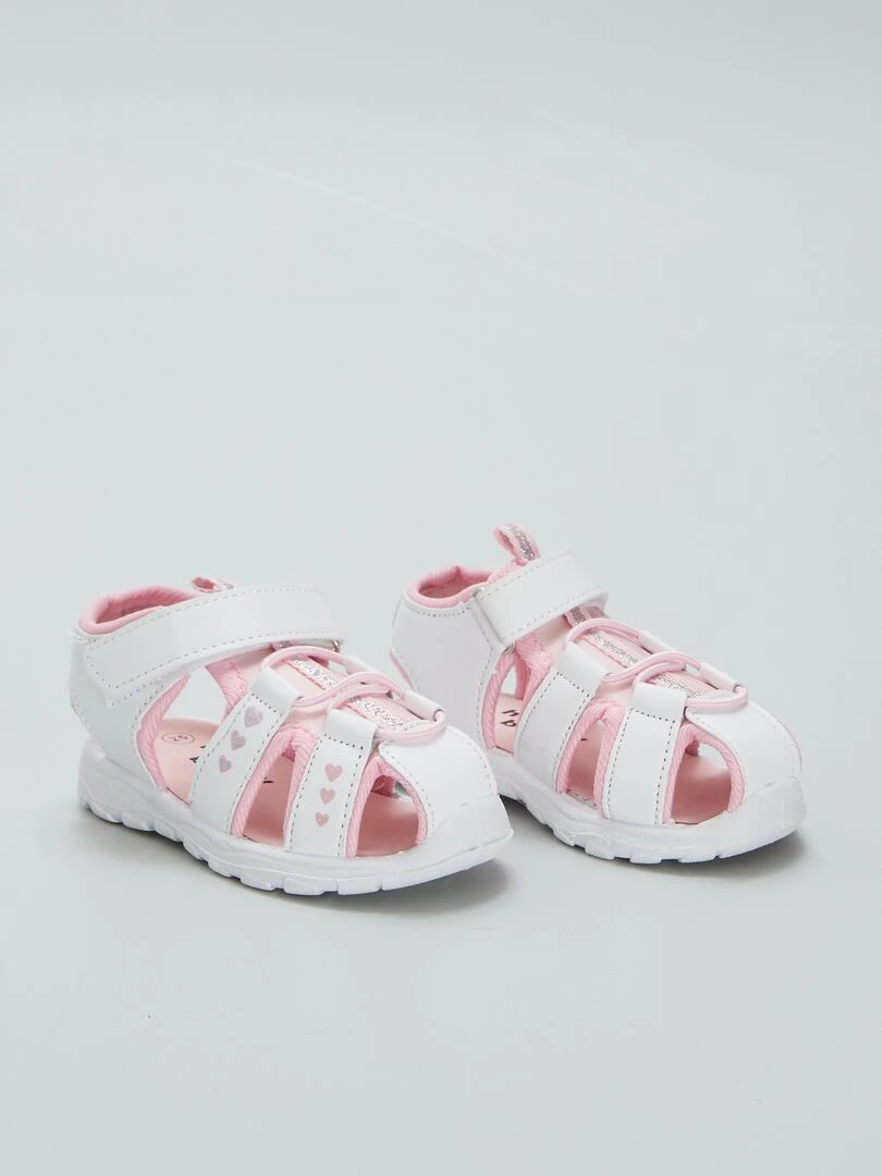 Sandales fermées à scratchs Blanc/rose