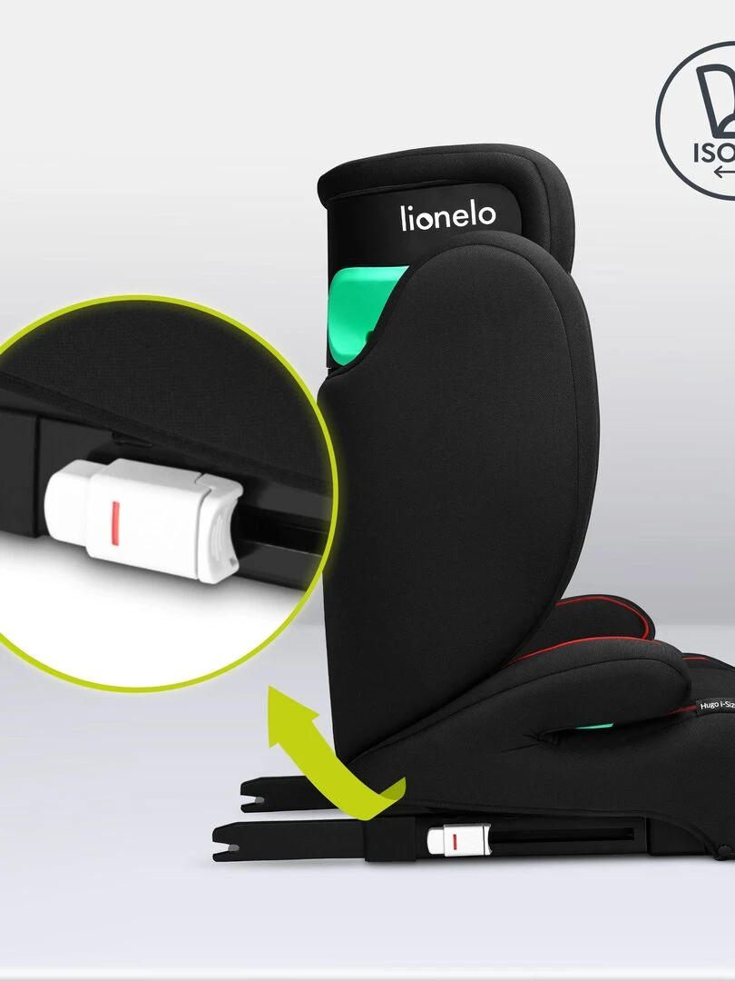 Siège auto évolutif LIONELO Hugo i Size ISOFIX Noir Noir Rouge