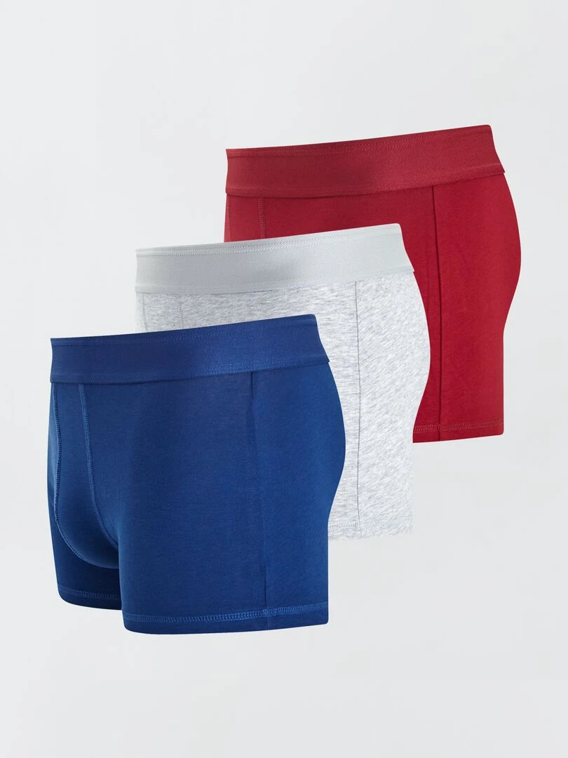 Lot de 3 boxers unis   Bleu/rouge/gris