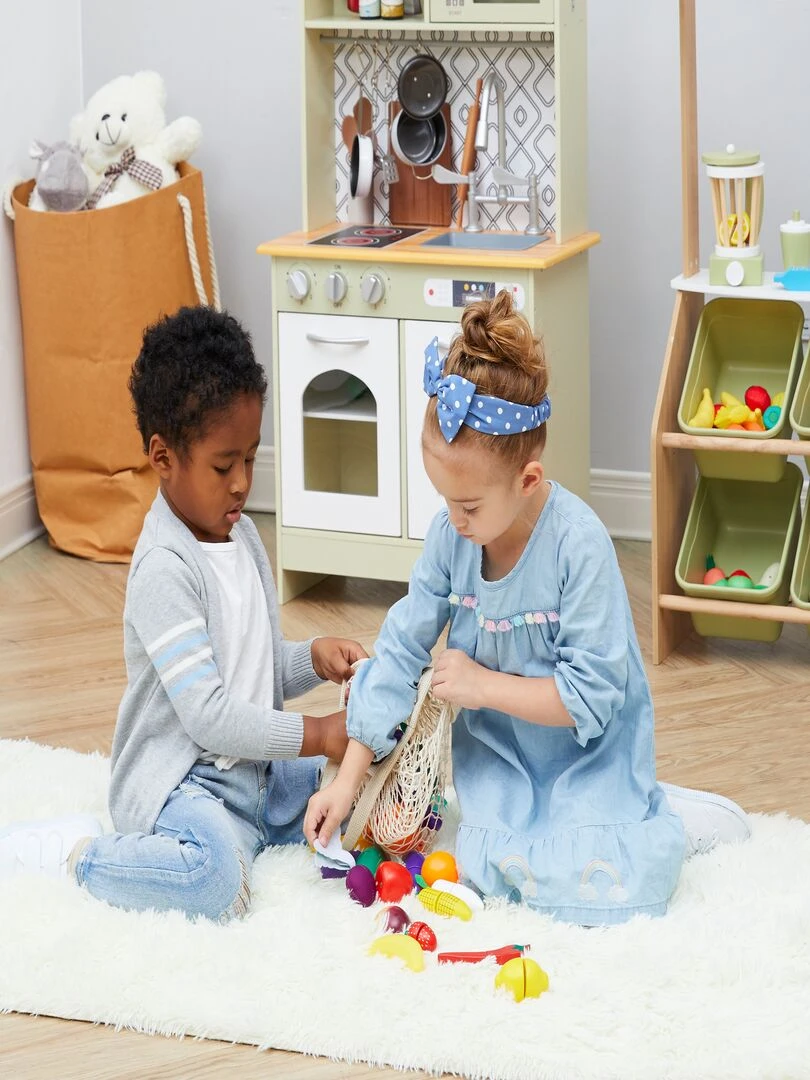 Fruits et légumes avec filet à provisions en bois enfant avec scratch à découper Teamson Kids   N/A