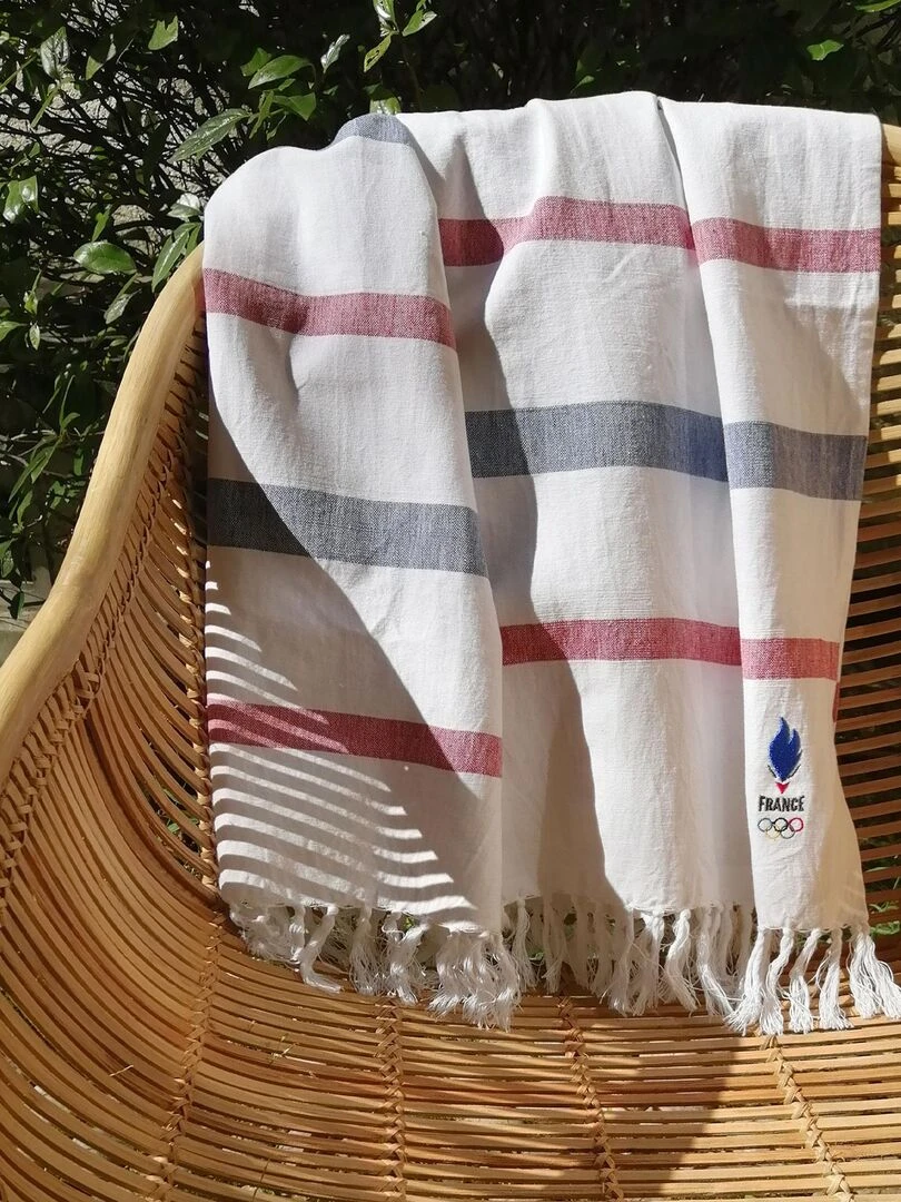 Fouta de bain 100% coton PARIS 2024 EQUIPE DE FRANCE OLYMPIQUE EQUIPE Blanc