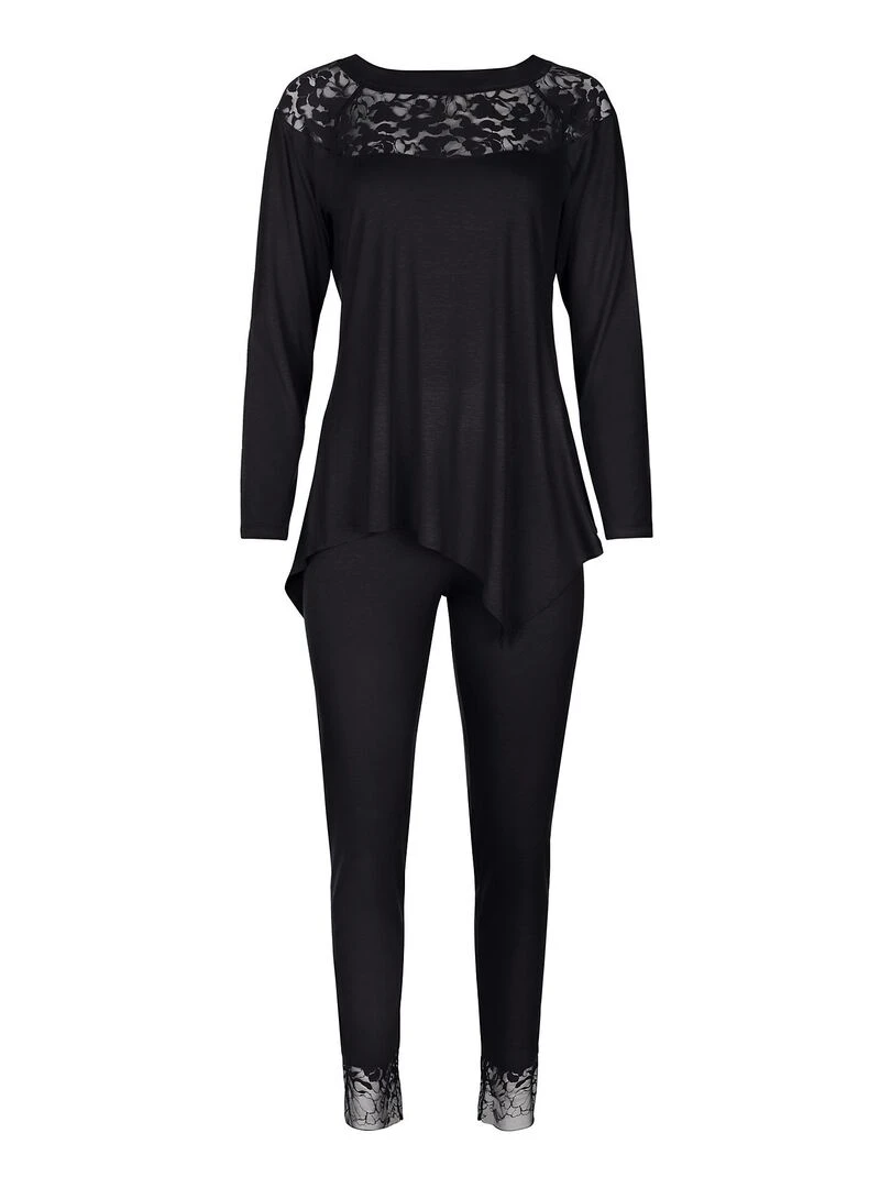 Pyjama pantalon top manches longues Flamenco   Noir