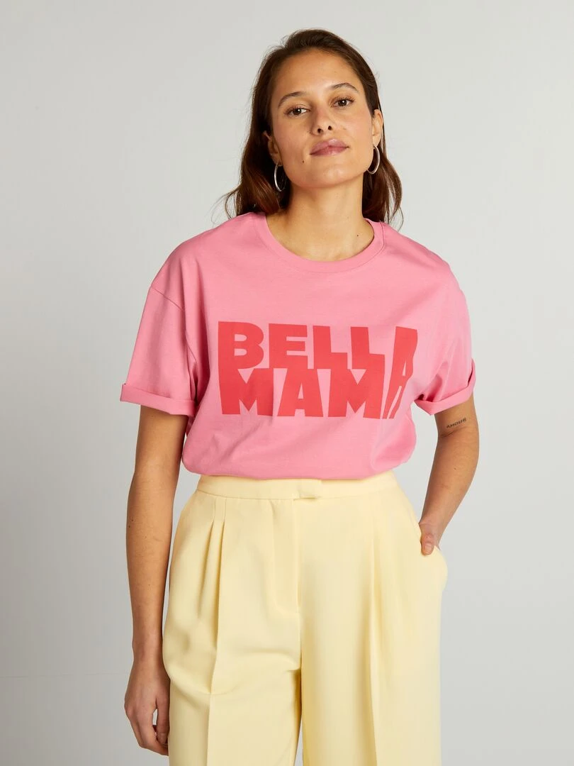 T shirt en coton à col rond ROSE