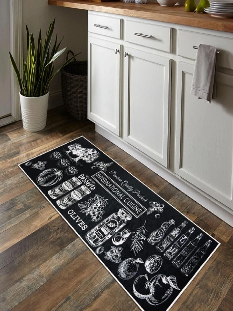 Tapis Internationale Cuisine Noir Noir