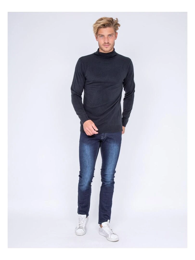 Pull col roulé aspect cachemire LOVOU   Bleu marine