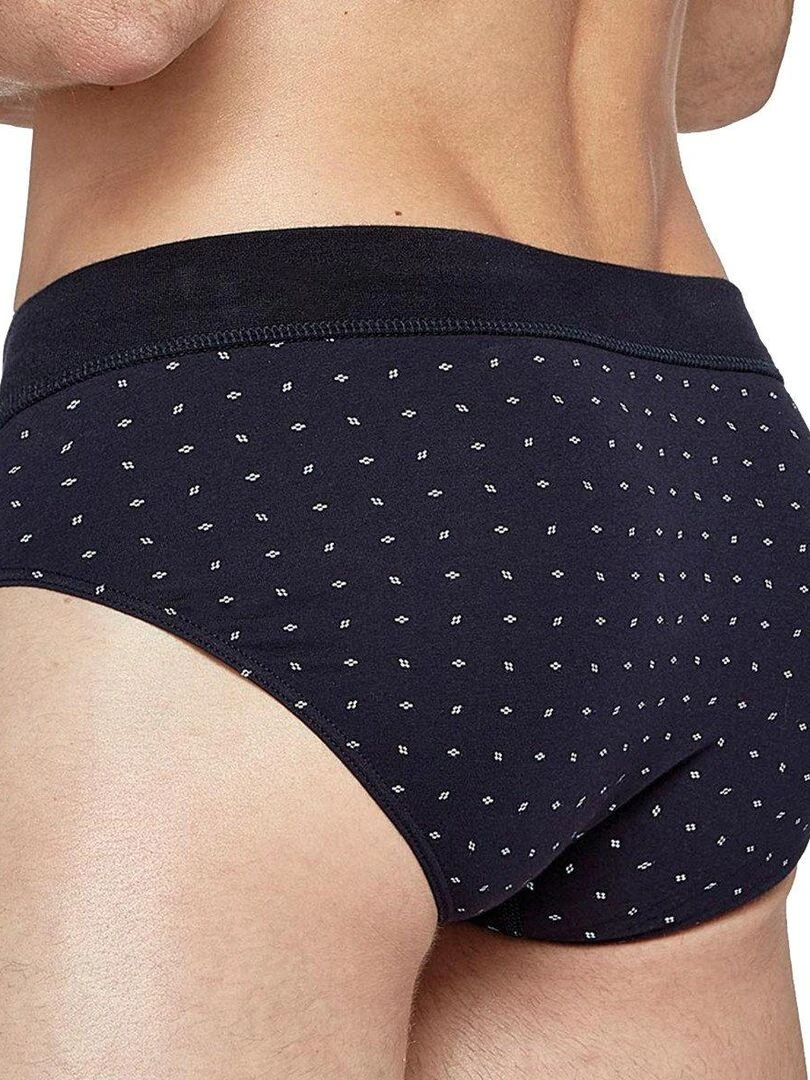 Pack 2 slips uni et imprimé en coton ceinture tubulaire Azurite   Bleu